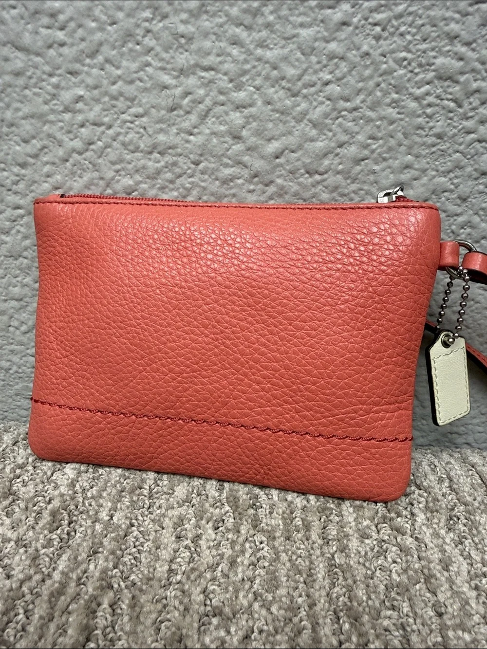 Vintage Y2K COACH Pebbled Leather Wristlet in Coral